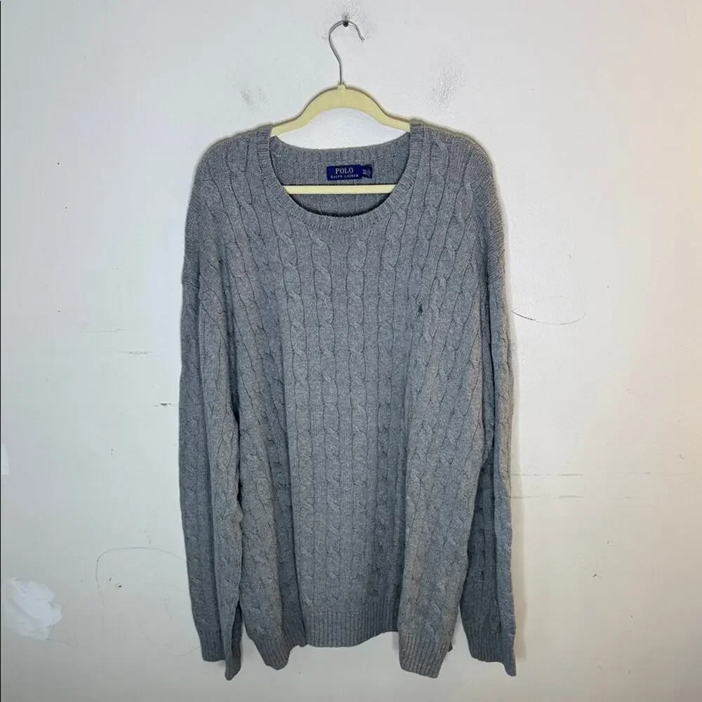 Polo Ralph Lauren Men's Gray Cable Knit Crewneck Sweater Size 4XLT